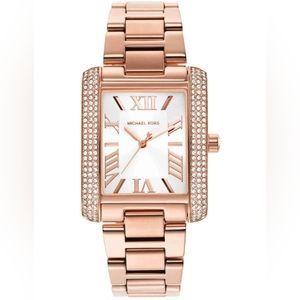 NWT Michael Kors Oversized Emery Pave Rose-Gold Tone Tone Watch
